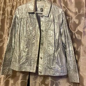 Vintage Chico's Sarianna Silver Metallic Paisley Embroidered Jacket 2 Large